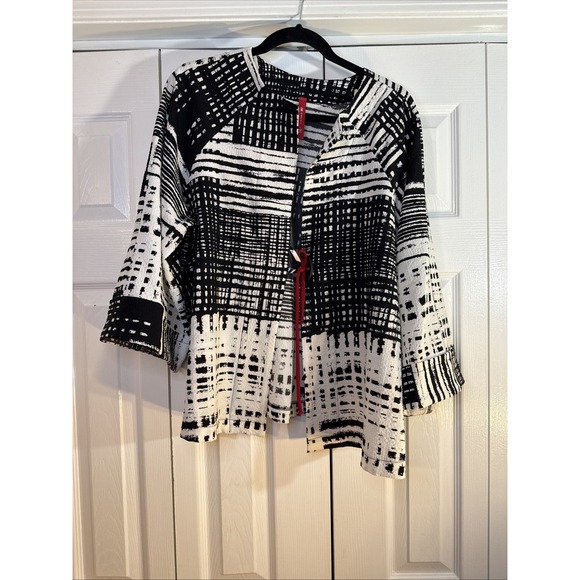 IC by Connie K Black And White Geometric Textured Desig 3/4 Sleeve Jacket Size L - Picture 1 of 9